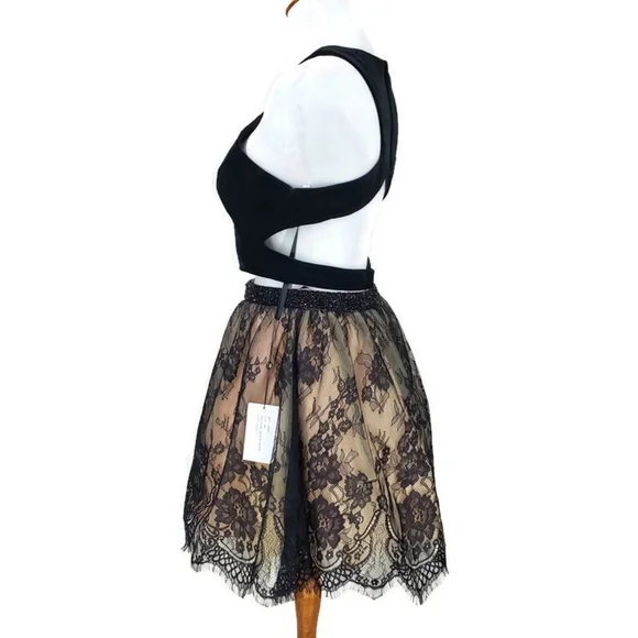 Alyce Paris 2 piece Lace Velvet Black Homecoming Dress Short Formal - Picture 8 of 12